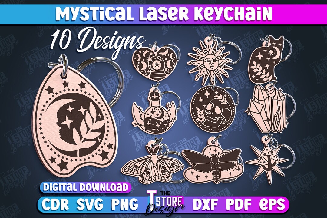 Mystical Keychain Laser Cut Files | Celestial Keychain Laser Cut| Boho ...