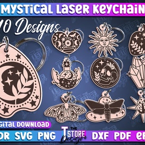 Mystieke sleutelhanger Lasergesneden bestanden | Hemelse sleutelhanger lasergesneden| Boho houten sleutelhanger | Magisch sleutelhangerontwerp | Heksachtige sleutelhangers | CNC-bestanden