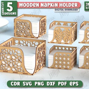 Serviettenhalter Laser Cut Bundle, Serviettenhalter für die Küche, Serviettenhalter aus Holz mit Blumenmuster, Küchendekor, Tischdekor svg, Blumengewebeständer svg