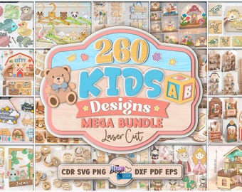 261 kids laser cut mega bundle, massive children's design collection svg, Montessori laser cut, kids puzzle laser cut, nursery decor svg