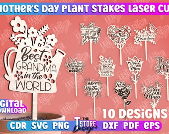 Mother's Day Plant Stakes Lasercut | Sunflower Mother's Day Plant Trellis SVG | Mom Garden Stakes Laser Cut Files | Flowers Design
