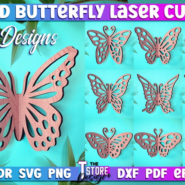 3D Butterfly Laser Cut SVG Bundle  | Butterfly Laser Cut SVG Design | CNC Files