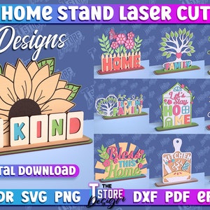 Family Stand Laser Cut SVG Bundle, Home Standing Decor, Home Decor Lasercut, 3D home decor laser, Welcome sign, cnc  files