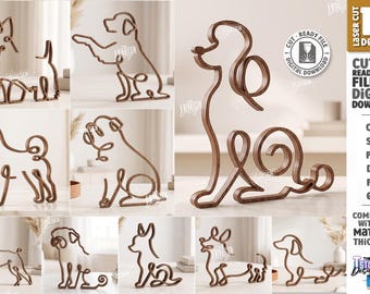 Einzeiliger Hund SVG – Lasergeschnittene Hunde-Deko – Minimalistische Haustier-Silhouette – Holz-Ornament für Hunderassen (SVG)