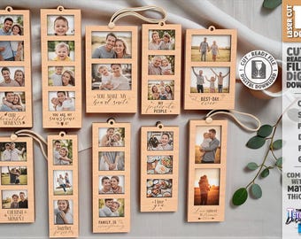 3D Holz Fotostreifen Rahmen Laser geschnitten Bündel, hängende Mini Fotorahmen, Familienfilmstreifen Bilderrahmen, personalisierte Wandbehang Rahmen