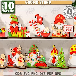 3d Christmas gnomes stands lasercut bundle, decorative wooden gnome svg, Christmas characters svg, layered gnome laser cut, shelf sitter svg