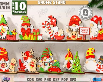 3d Christmas gnomes stands lasercut bundle, decorative wooden gnome svg, Christmas characters svg, layered gnome laser cut, shelf sitter svg
