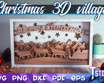 Christmas 3D Village SVG Bundle | Shadowbox Design | Multilayered Design
