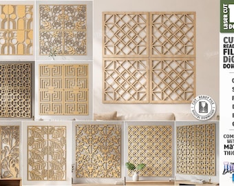 Dekorative Wandplatte Laser Cut Datei - Geometrische Holz Wandkunst - Raumteiler Panel Bundle - Moderne CNC Wanddekoration - Holz Trennwand svg
