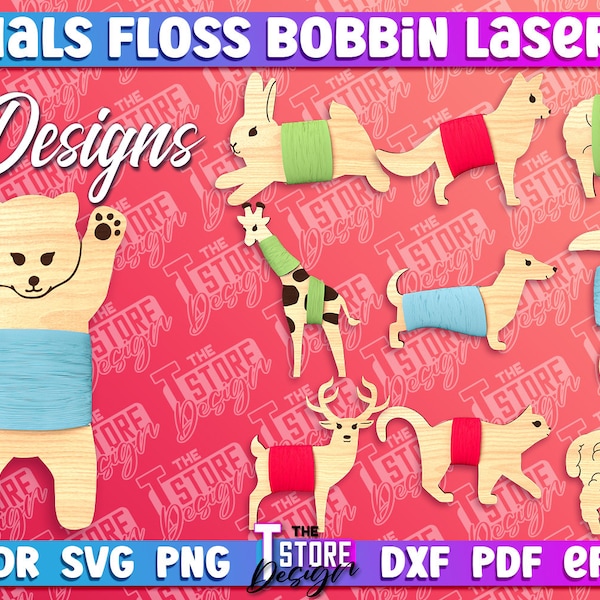 Animals Floss Bobbin Laser Cut Bundle  | Floss Bobbin Laser Design | Laser Cut SVG Bundle | CNC Files