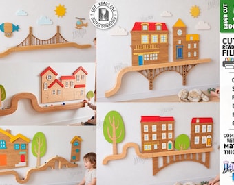 Wall Marble Run svg - Kids Marble Track Laser Cut - Montessori Wall Toy Glowforge - Wooden Ball Run Activity svg