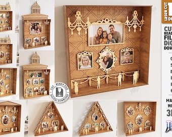 Museu de Nós - Moldura de Fotos Personalizada em SVG - Caixa de Sombras Cortada a Laser - Exibição de Memórias de Família - Moldura de Madeira - Decoração de Parede de Galeria em SVG