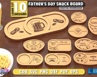 Father's Day Snack Boards Laser Cut Bundle, 3D Serving Trays SVG, Wooden Coaster Tray SVG, Engraved Snack Board SVG, Wooden Snack Tray Laser