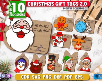 3d Weihnachtsgeschenkanhänger Laser geschnitten, Weihnachtsgeschenkanhänger, personalisiertes Weihnachtsgeschenk Etikett svg, Weihnachtsverzierungen svg, Weihnachtsmann svg