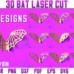 3D Bat Laser Cut SVG Bundle  | Halloween Bat Laser Cut SVG Design | CNC Files