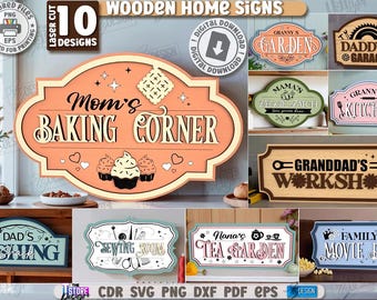 3d wooden retro home signs laser cut bundle, vintage welcome signs svg, family door sign, home door hanger svg, front door signs, farmhouse