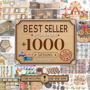 Oltre 1000 bestseller Laser Cut Mega Bundle, Super Mega Bundle, Top Design SVG, Decorazioni per la casa, Laser per bambini, Festività, Ultimate Laser Mega Pack