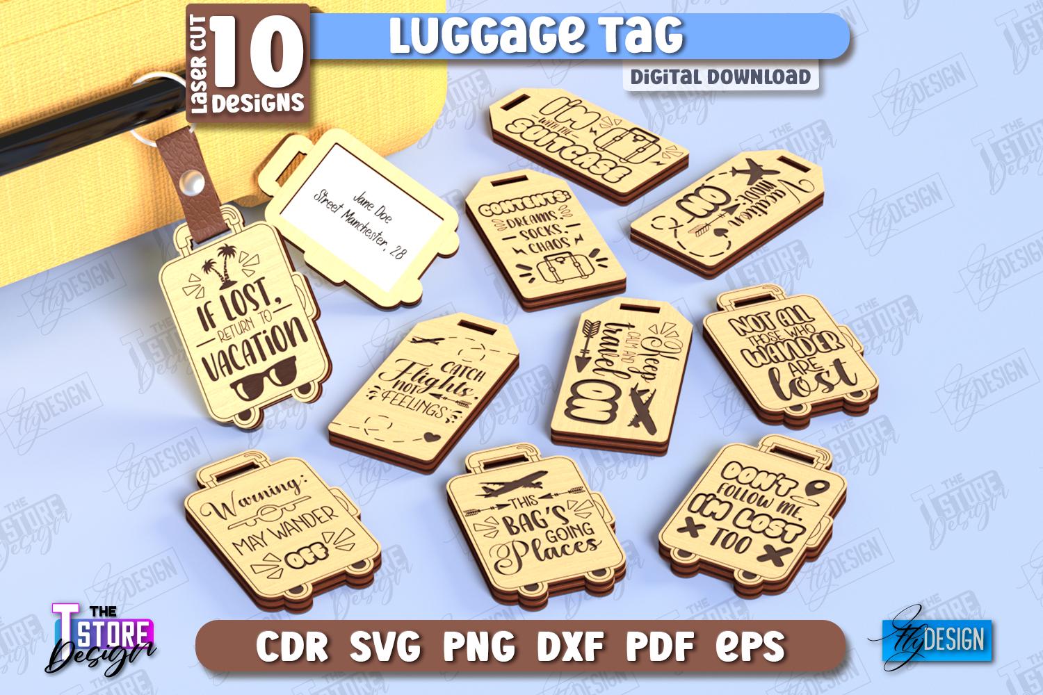 Luggage tags laser cut bundle, baggage tag svg, travel tag svg, personalized bag tag svg, travel quotes svg, adventure awaits luggage tags