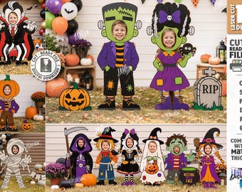 Halloween-Fotobox-SVG – Aufsteller mit Gesichtsausschnitt – Lasergeschnittene Gartendeko – Foto-Requisite für Halloween-Partys – Glowforge-Datei (SVG)