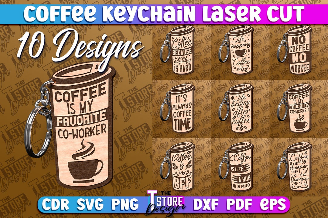 Coffee Keychain Laser Cut Bundle Coffee Cup Keychain Laser Cut SVG