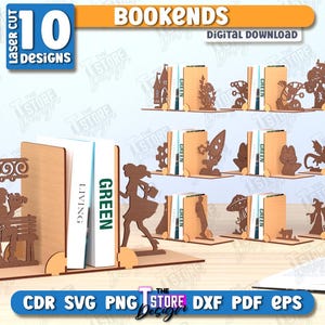 Bookends Laser Cut Bundle, 3D Wooden Book Stopper, Wooden Book Holder Stand, Book Nook, Book Lover Gift, Gift for Kids, Book Accessories SVG