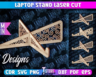 Suporte de madeira para laptop cortado a laser | Design de suporte de madeira para computador | Design de laptop a laser