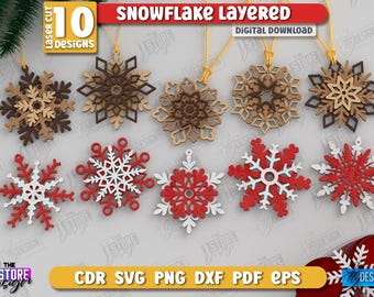 3D Weihnachtsbaum Schneeflocken Ornament Laser geschnitten Bundle, Weihnachtsbaum Spielzeug svg, Schneeflocke Ornament Laserschnitt, Weihnachtsdekoration svg