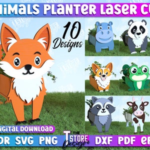 Dieren plantenbak, boerderijdier, tuinornament, plantenbak, decoratieve plantenbak, houten plantenbak dieren plantenbak patroon, tuin plantenbak, cnc