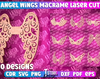 Baza makramy Angel Wings SVG | Skrzydła anioła makrama SVG | Macrame skrzydełka svg | Baza makramy wycinana laserowo | Pliki CNC