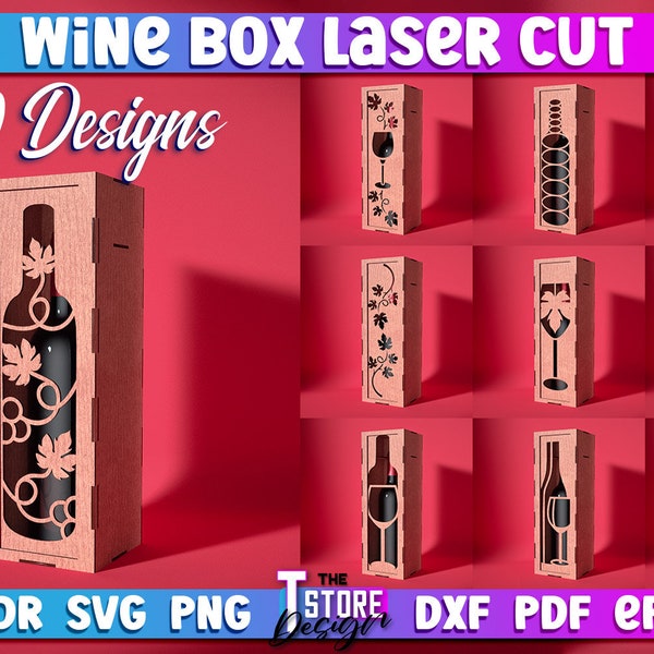 Paquete SVG de corte láser de caja de vino / Diseño SVG láser de vino / Archivos CNC