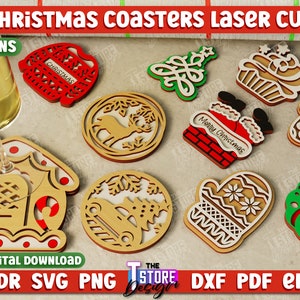 3D-julunderlägg laserskurna paket, julgransprydnader laserskurna, lager-på-lager julunderlägg laserskurna filer, julteunderlägg v.2