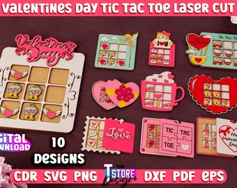Pacchetto di taglio laser per il gioco del tris di San Valentino, cuore SVG per il gioco del tris, file per il gioco del tris di San Valentino, gioco di coppia SVG, set 3D per il gioco del tris, gioco da tavolo