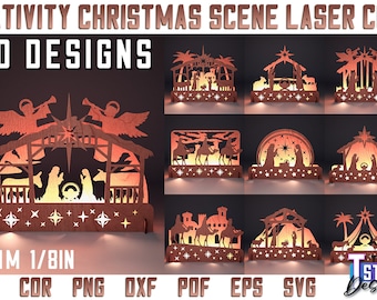 Natividad Escena de Navidad Corte láser Paquete SVG / Natividad Navidad Láser SVG Diseño / Archivos CNC