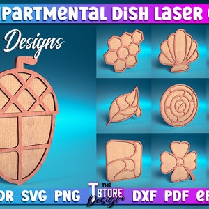 Paquete de corte láser de plato compartimental / Diseño SVG casero / Archivos de corte láser / Diseño de plato