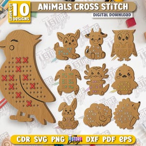 Animals Cross Stitch Lasercut Bundle, Educational Toys, Crafts for Kids, Embroidery for Kids, Montessori Lacing, Cute Animals SVG, Kids Game