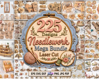 225 Needlework laser cut mega bundle, Babbin Organizer SVG,  Bead Tray, Embroidery Accessory, Knitting Row Counter, Sewing Thread Organizer