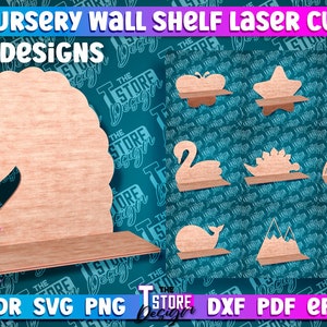 Nursery Wall hook rack | Hanging bookshelf Laser Cut | Nursery Wall Shelf Laser Cut | Montessori toy shelf Svg Design