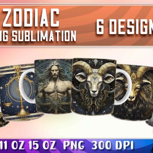 Zestaw sublimacji kubków zodiakalnych | Astrologia 15 uncji Kubek z sublimacją | Horoskop 11 uncji Kubek | Projekt kubka Baran | Lew 15 uncji Kubek v.1