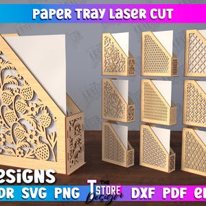 3d Paper trays lasercut bundle, document storage bin, wooden work file holder, wooden desk organizer lasercut,  desktop office organizer svg
