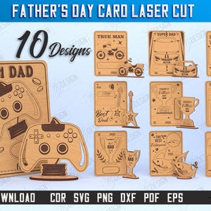 Pacote de cartões 3D para o Dia dos Pais cortados a laser, cartão pop-up de madeira, cartão comemorativo para o Dia dos Pais, presente para o pai SVG, cartões 3D para o pai SVG, presente para o avô