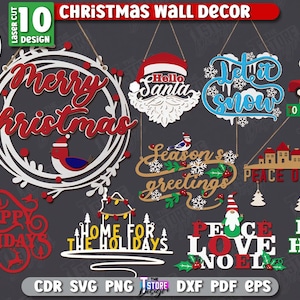 3d Christmas wall decor lasercut bundle, wooden Xmas ornament svg, Christmas hanging signs lasercut, Xmas wall art svg, Christmas quotes svg