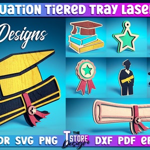 Graduation Tiered Tray Laser Cut SVG Bundle | School Tiered Tray SVG Design | Laser Cut Files