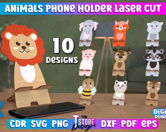 3d animals phone holder lasercut bundle, phone stand laser cut svg, cell phone stand bundle, animals laser cut, 3d laser cut, home decor