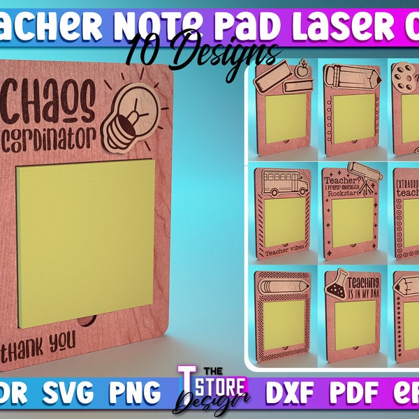 Teacher Note Pad Laser Cut SVG Bundle | Note Pad SVG Design | Laser Cut Files