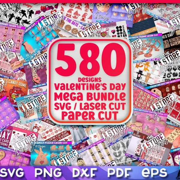 Enorme Mega Paquete de San Valentín / Mega Paquete Láser del Día de San Valentín / Mega Paquete SVG del Día de San Valentín / 580 Mega Paquete de Diseños SVG