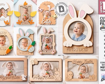 3D Mein erster Osterfotorahmen Laser geschnitten Bundle, Osterhase Baby Bilderrahmen, Neugeborenen Erinnerung Andenken, Frohe Ostern svg, Baby Meilenstein