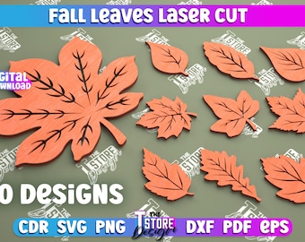 Automne feuilles Svg, lot de svg feuille découpée au laser, Halloween svg, feuilles découpées, feuilles d'automne papier découpé, art mural en bois, svg couronne d'automne en bois
