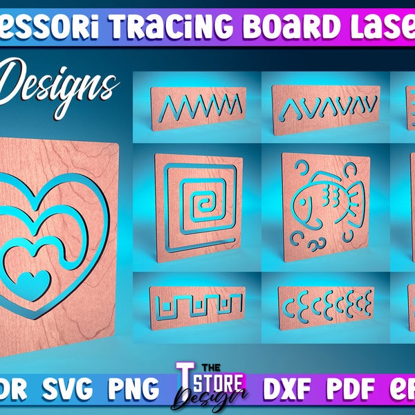 Montessori Tracing Board Laser Cut SVG Bundle |  Tracing Board Design | Funny Game Design