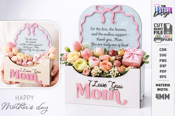 Flower Gift Box Laser Cut - Mothers Day Basket - Floral Arrangement Holder - Mom Gift Idea svg