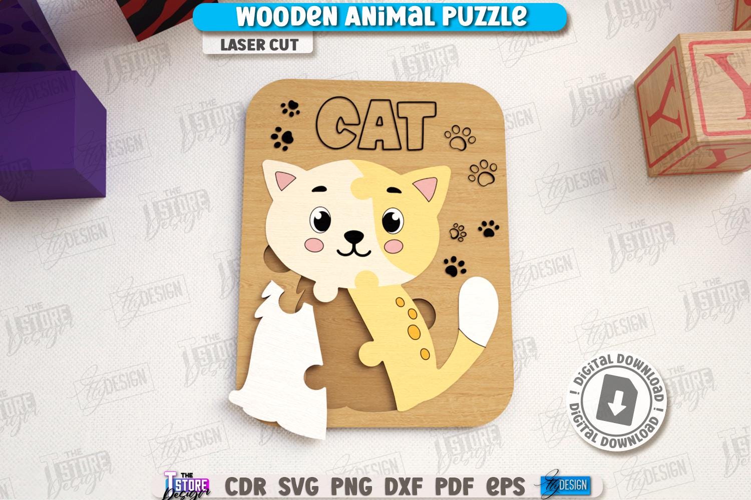 3d Wooden Kids Animal Puzzles Laser Cut Bundle, 3D Animal Puzzle Set ...